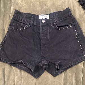 Reformation Black Jean Shorts with Studded Detail